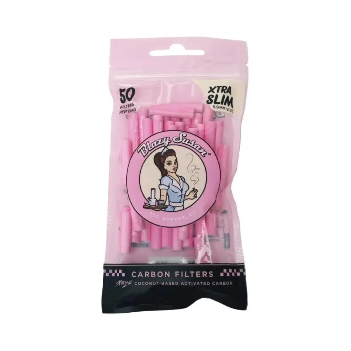 PURIZE Blazy Susan Aktivkohlefilter XTRA Slim 6mm im Beutel Pink – 50 Stück