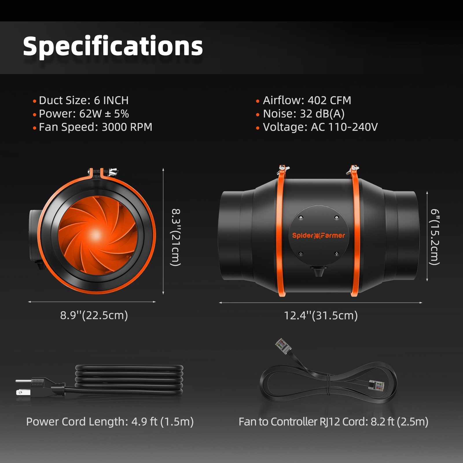 Spider Farmer 120 x 120 x 200 cm Growzelt Set SE5000 8
