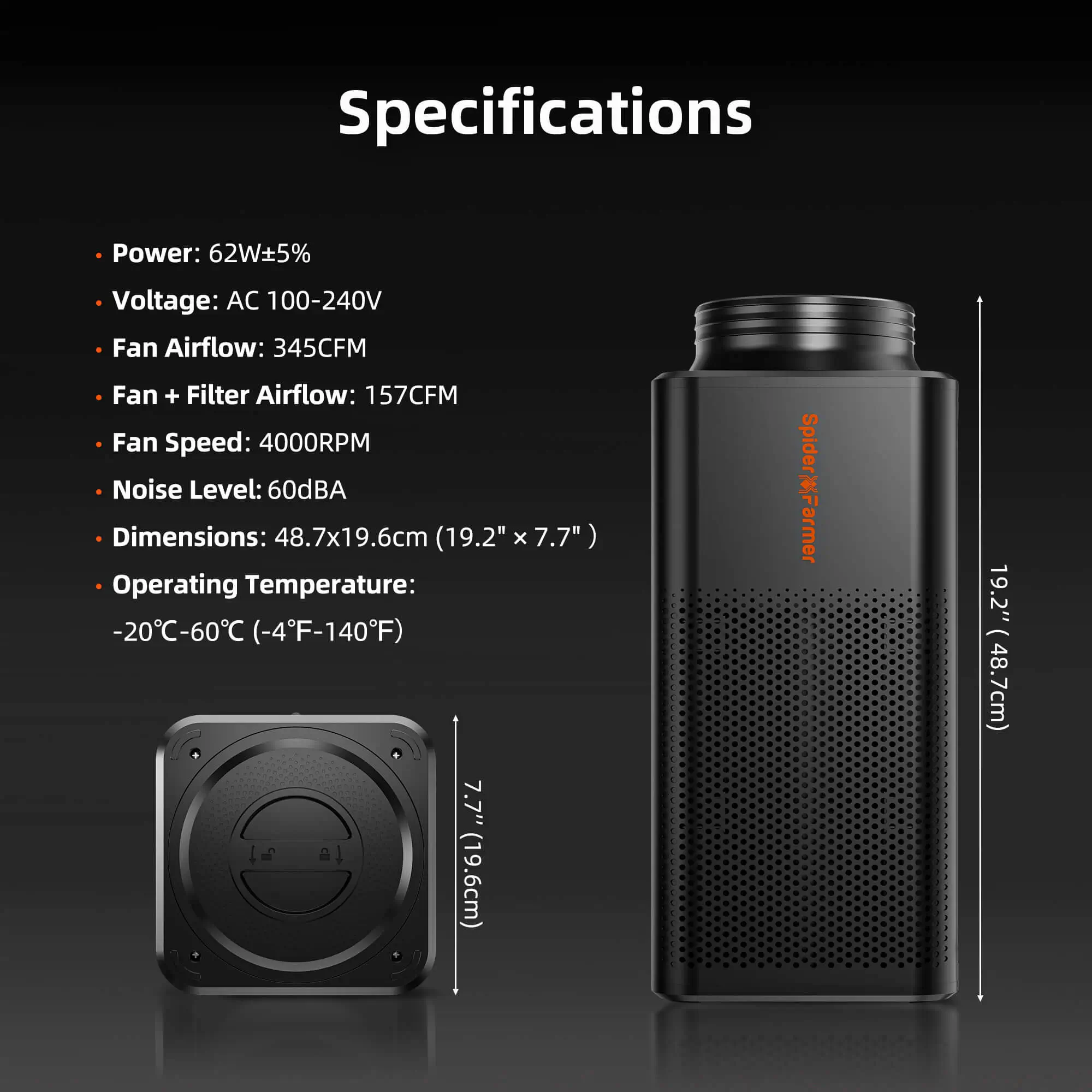 Spider Farmer 6-Zoll 2-in1 Ventilationssystem mit Knopfregler und Aktivkohlefilter – Bild 3