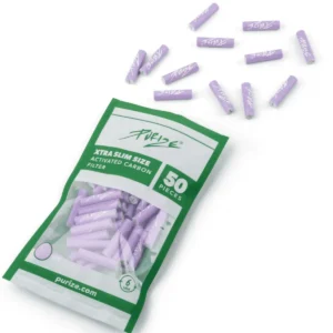 PURIZE Aktivkohlefilter XTRA Slim 6mm im Beutel Lila – 50 Stück
