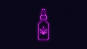Neon-Tropfflasche mit Hanfblatt – CBD-Öl richtig anwenden