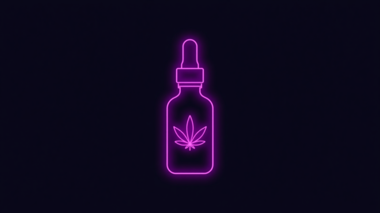 Neon-Tropfflasche mit Hanfblatt – CBD-Öl richtig anwenden