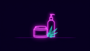 Neon-Cremetiegel und Pumpflasche mit Hanfblatt – Hanfkosmetik mit Hanfsamenöl