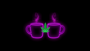 Zwei Neon-Tassen mit Dampf und Hanfblatt – MoinKiffers Kaffee Tassen
