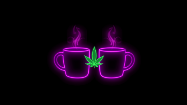 Zwei Neon-Tassen mit Dampf und Hanfblatt – MoinKiffers Kaffee Tassen