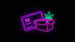 Neon-Kreditkarte und Paket mit Hanfblatt – Zahlungs- und Versandarten bei Moin Kiffers
