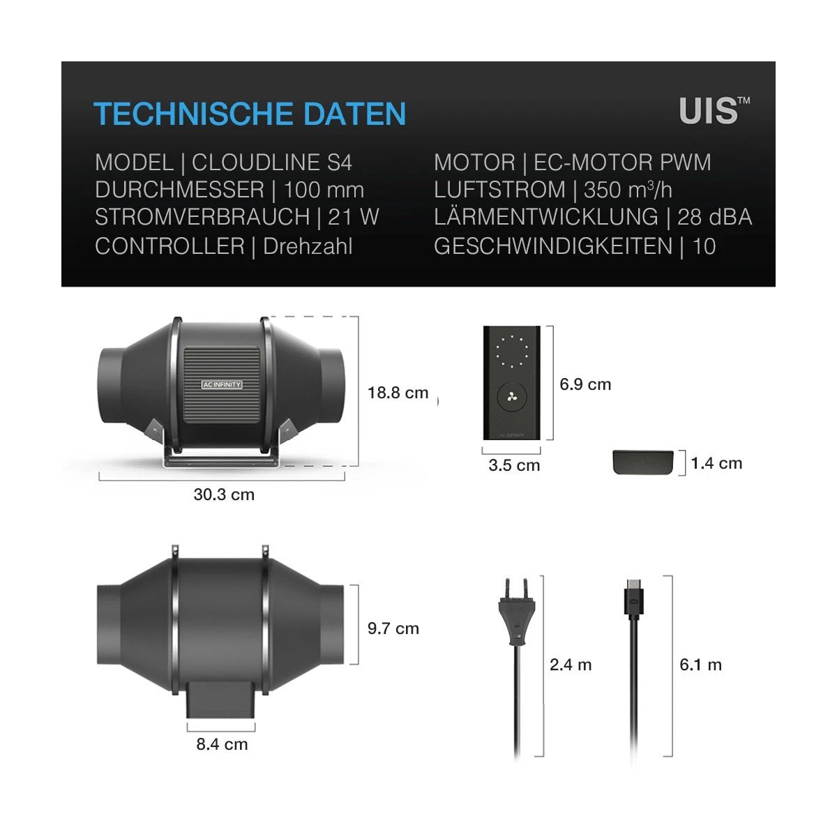 AC Infinity CLOUDLINE Pro S4 100 mm – Bild 2